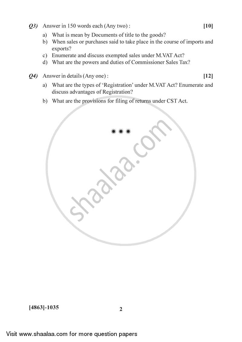 State Sales Tax and Central Sales Tax 2015-2016 F.Y.B.Com Vocational - University of Pune question paper with PDF download