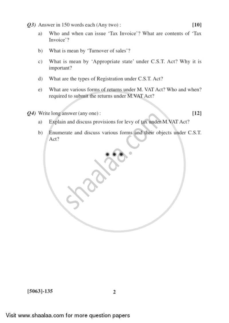 State Sales Tax and Central Sales Tax 2016-2017 F.Y.B.Com Vocational - University of Pune question paper with PDF download