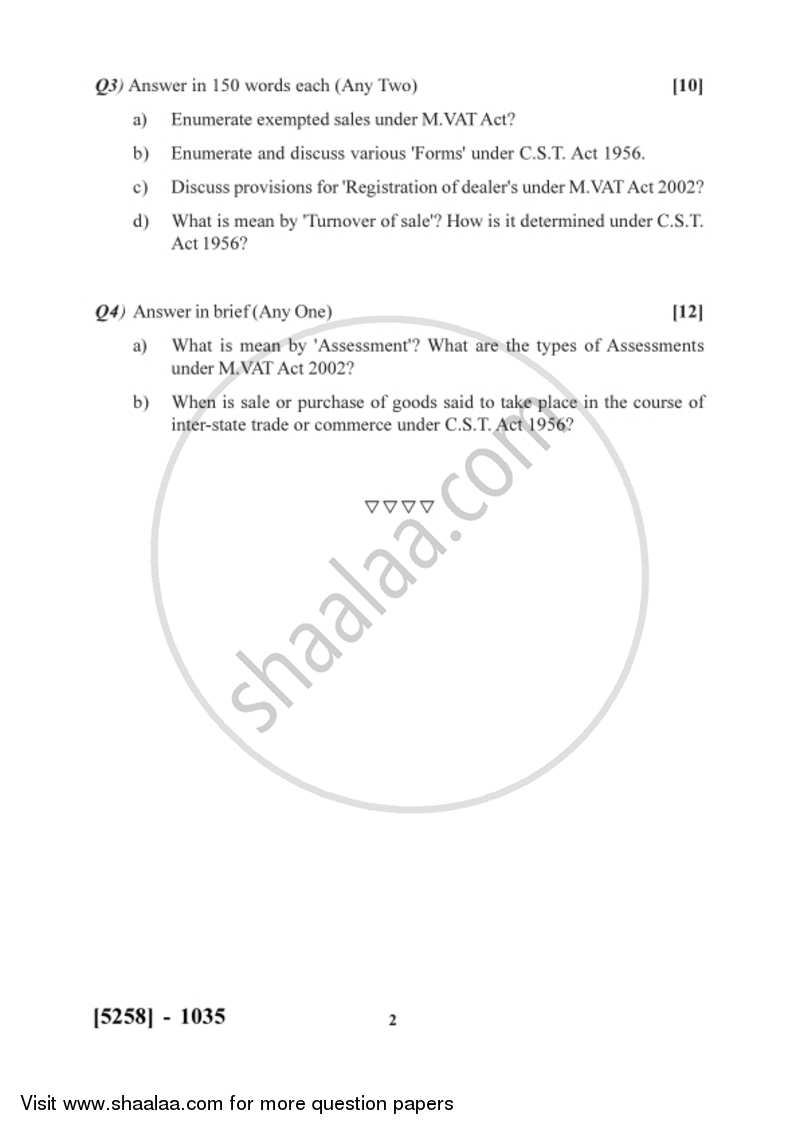State Sales Tax and Central Sales Tax 2017-2018 F.Y.B.Com Vocational - University of Pune question paper with PDF download