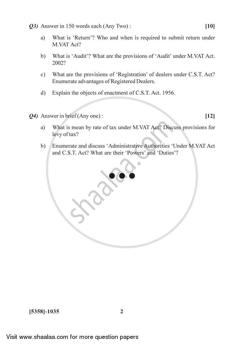 State Sales Tax and Central Sales Tax 2017-2018 F.Y.B.Com Vocational - University of Pune question paper with PDF download