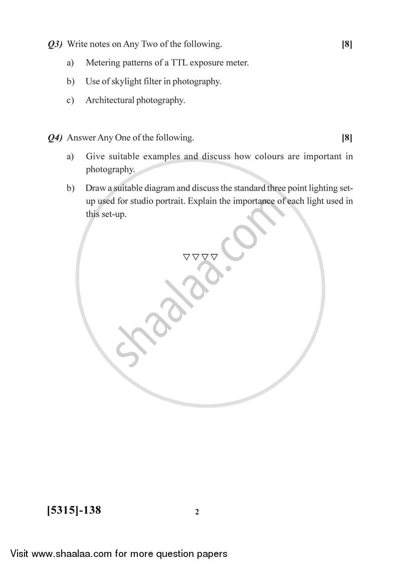 Still Photography , Processing and Printing 2017-2018 Semester 3 (FYBSc) - University of Pune question paper with PDF download