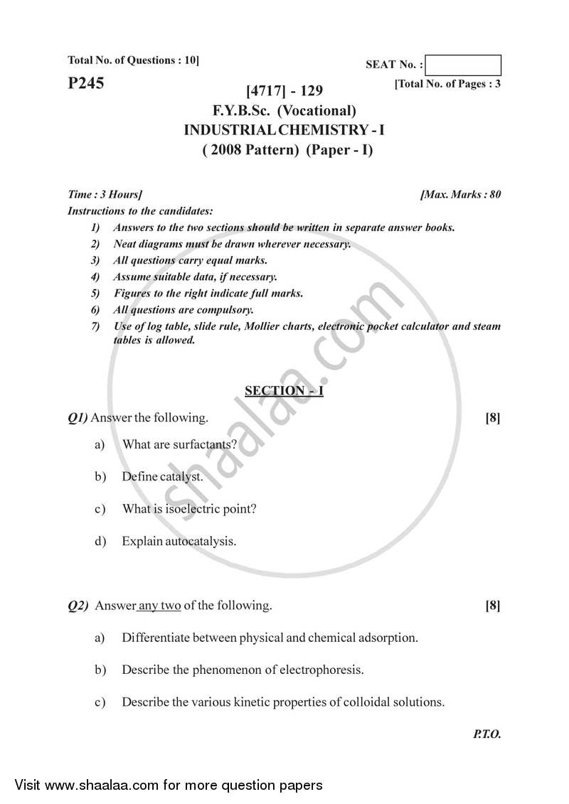 Surface Chemistry and Catalysis 2014-2015 Semester 2 (FYBSc) - University of Pune question paper with PDF download