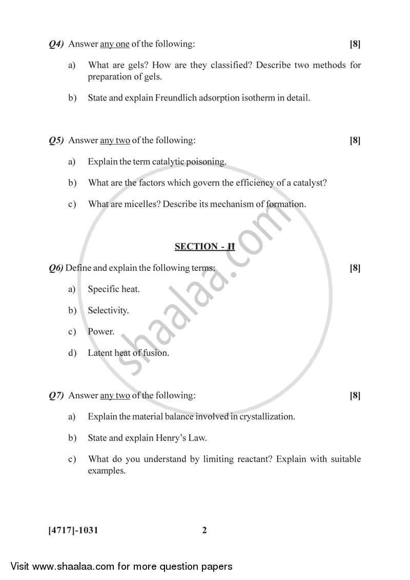 Surface Chemistry and Catalysis 2014-2015 Semester 2 (FYBSc) - University of Pune question paper with PDF download