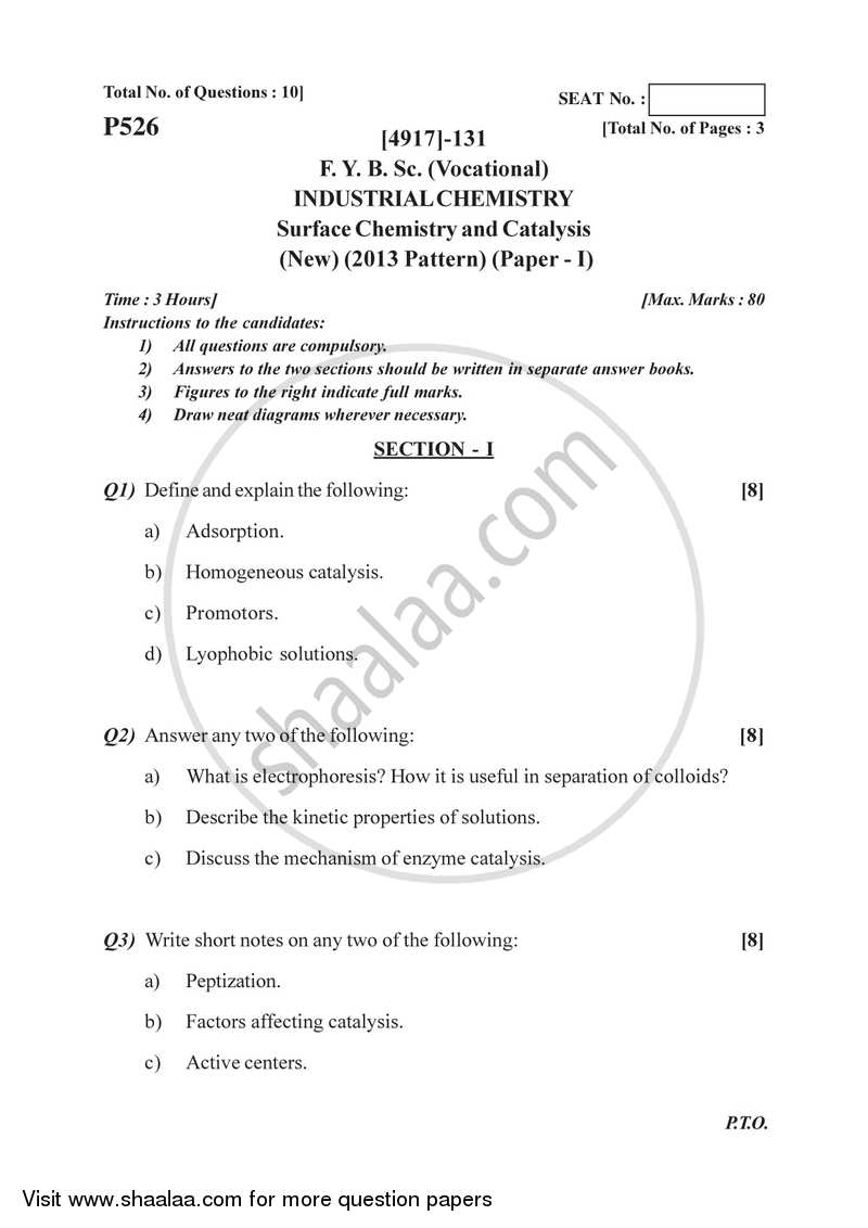 Surface Chemistry and Catalysis 2015-2016 Semester 2 (FYBSc) - University of Pune question paper with PDF download