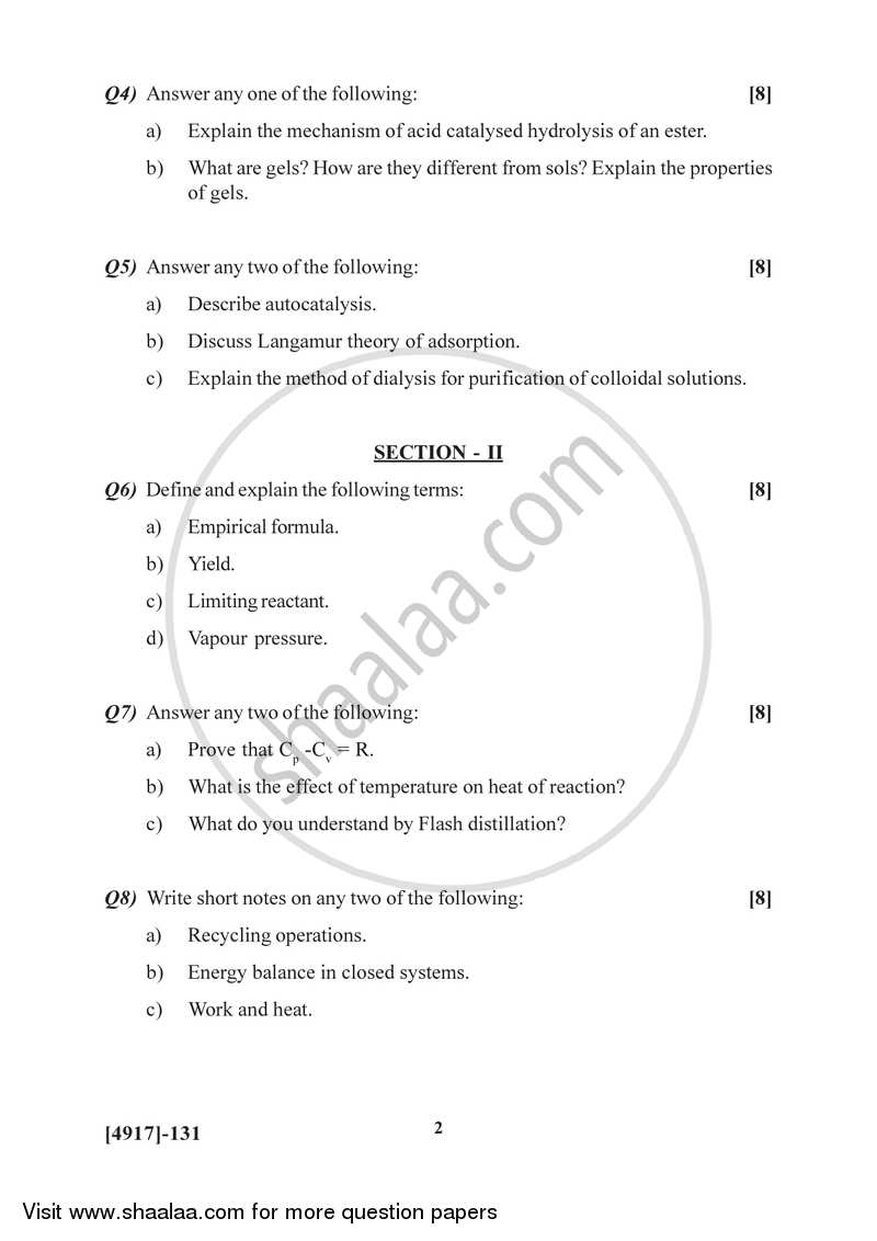 Surface Chemistry and Catalysis 2015-2016 Semester 2 (FYBSc) - University of Pune question paper with PDF download