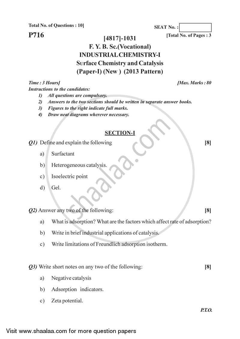 Surface Chemistry and Catalysis 2015-2016 Semester 2 (FYBSc) - University of Pune question paper with PDF download