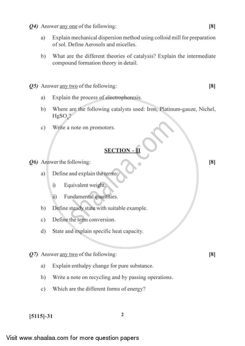 Surface Chemistry and Catalysis 2016-2017 Semester 2 (FYBSc) - University of Pune question paper with PDF download