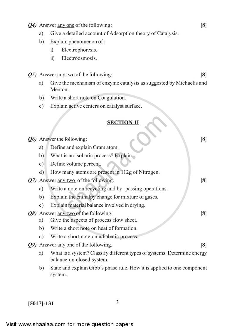 Surface Chemistry and Catalysis 2016-2017 Semester 2 (FYBSc) - University of Pune question paper with PDF download