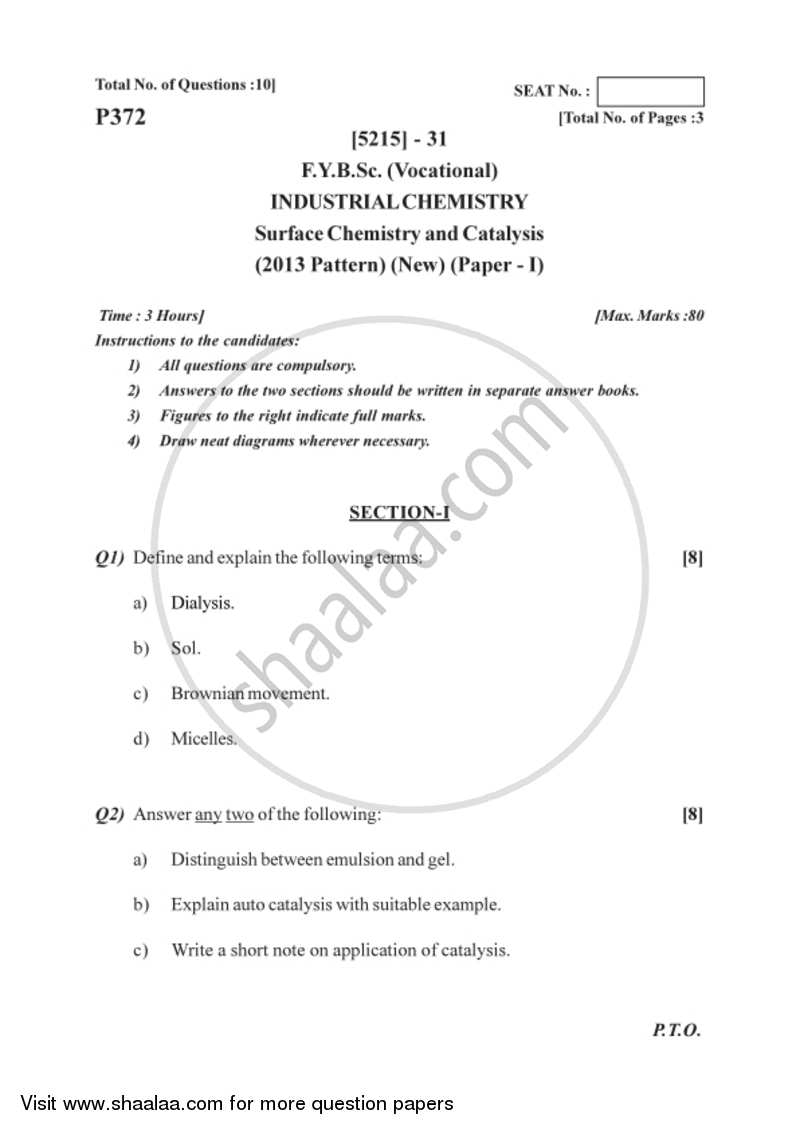 Surface Chemistry and Catalysis 2017-2018 Semester 2 (FYBSc) - University of Pune question paper with PDF download