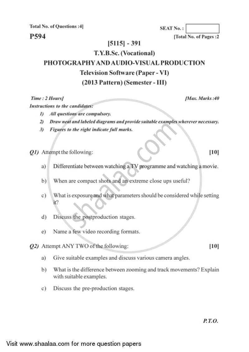 Television Software 2016-2017 Semester 5 (FYBSc) - University of Pune question paper with PDF download