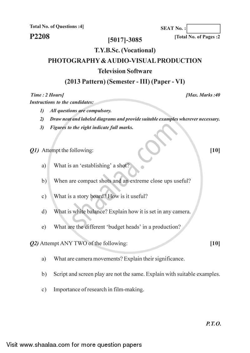 Television Software 2016-2017 Semester 5 (FYBSc) - University of Pune question paper with PDF download