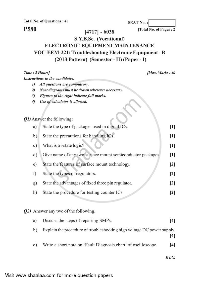 Troubleshooting Electronic Equipment - B 2014-2015 Semester 4 (FYBSc) - University of Pune question paper with PDF download
