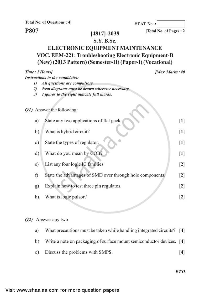Troubleshooting Electronic Equipment - B 2015-2016 Semester 4 (FYBSc) - University of Pune question paper with PDF download