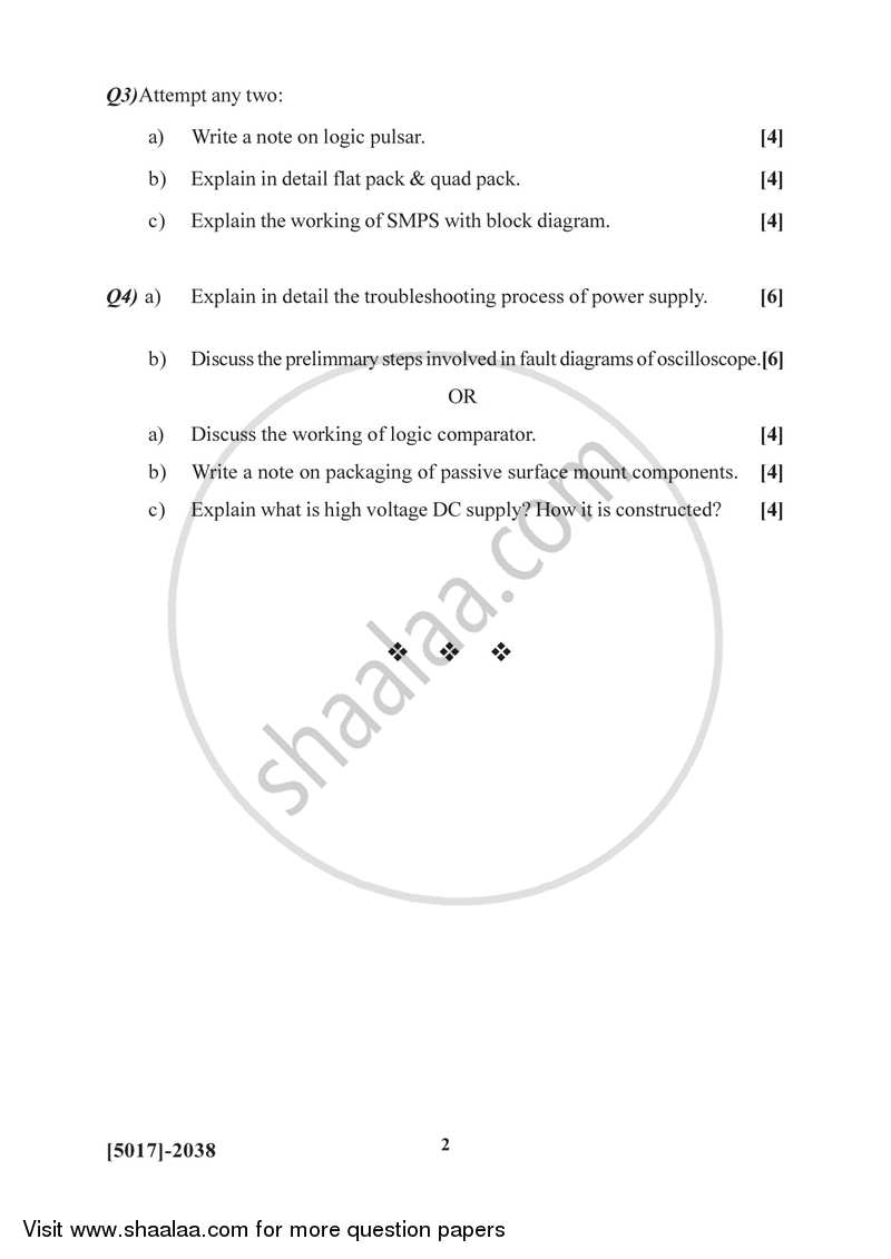 Troubleshooting Electronic Equipment - B 2016-2017 Semester 4 (FYBSc) - University of Pune question paper with PDF download