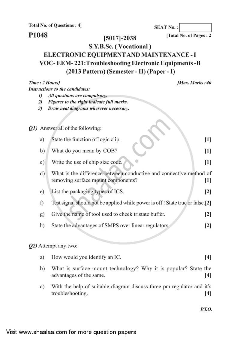 Troubleshooting Electronic Equipment - B 2016-2017 Semester 4 (FYBSc) - University of Pune question paper with PDF download