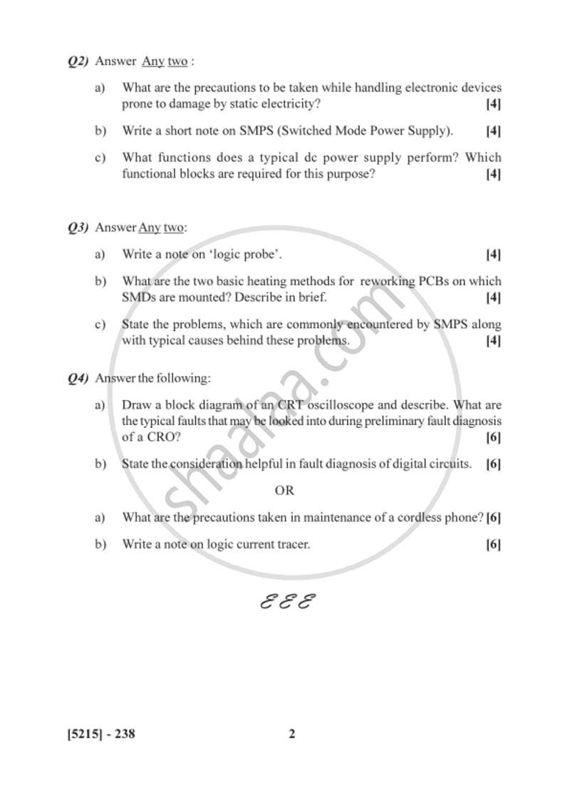 Troubleshooting Electronic Equipment - B 2017-2018 Semester 4 (FYBSc) - University of Pune question paper with PDF download