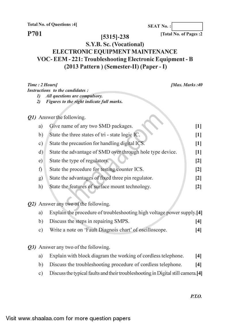 Troubleshooting Electronic Equipment - B 2017-2018 Semester 4 (FYBSc) - University of Pune question paper with PDF download