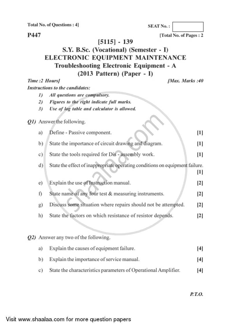 Troubleshooting Electronic Equipment 2016-2017 Semester 3 (FYBSc) - University of Pune question paper with PDF download