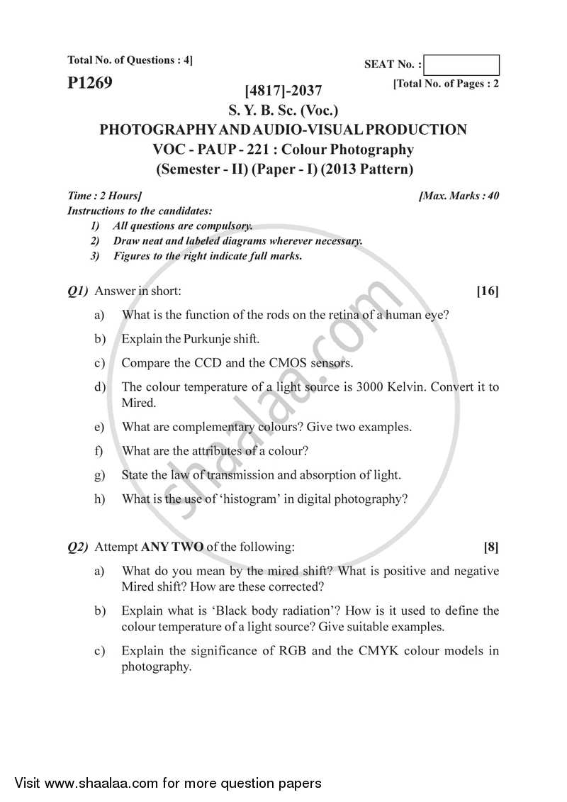 Unit Processes in Organic Chemical Industries 2015-2016 Semester 4 (FYBSc) - University of Pune question paper with PDF download