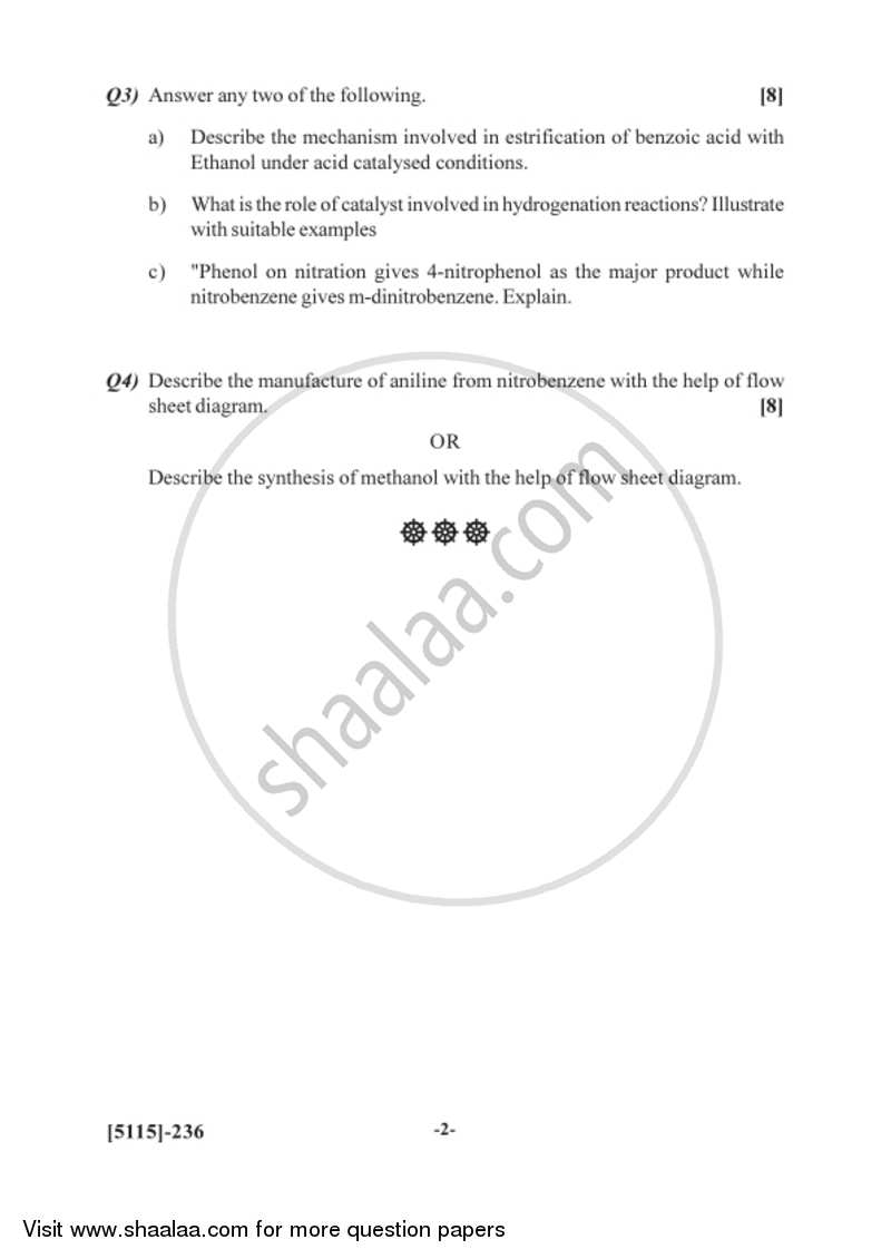 Unit Processes in Organic Chemical Industries 2016-2017 Semester 4 (FYBSc) - University of Pune question paper with PDF download