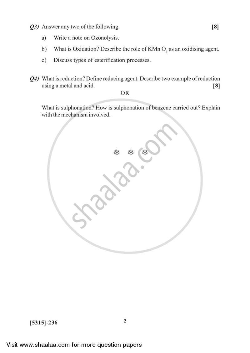 Unit Processes in Organic Chemical Industries 2017-2018 Semester 4 (FYBSc) - University of Pune question paper with PDF download