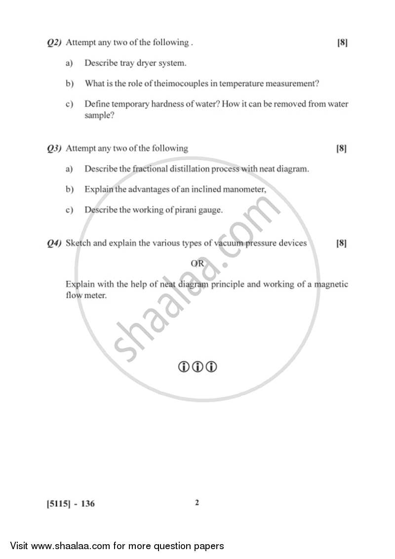 Utilities, Unit Operations and Process Instrumentation 2016-2017 Semester 3 (FYBSc) - University of Pune question paper with PDF download