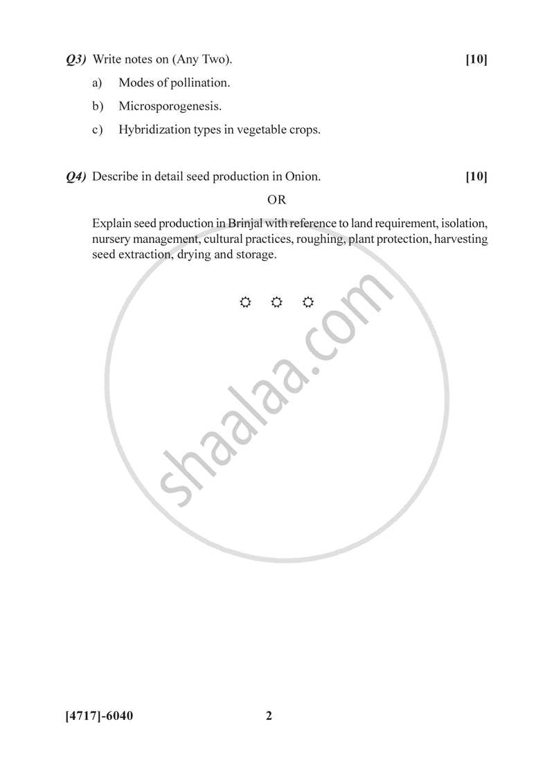 Vegetable Seed Production 2014-2015 Semester 4 (FYBSc) - University of Pune question paper with PDF download