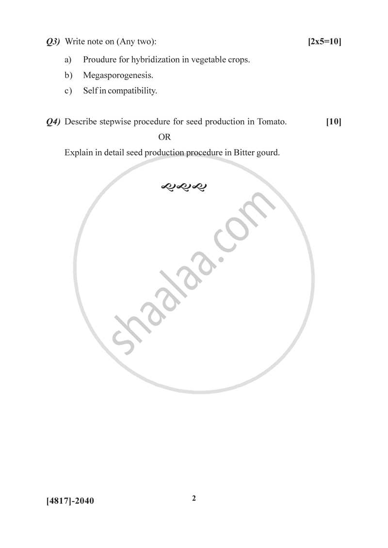 Vegetable Seed Production 2015-2016 Semester 4 (FYBSc) - University of Pune question paper with PDF download