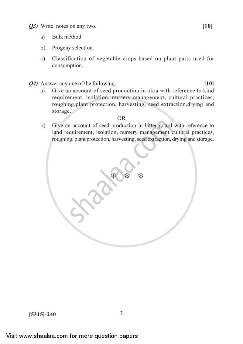 Vegetable Seed Production 2017-2018 Semester 4 (FYBSc) - University of Pune question paper with PDF download
