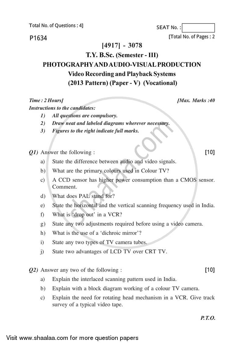 Video Recording and Playback Systems 2015-2016 Semester 5 (FYBSc) - University of Pune question paper with PDF download