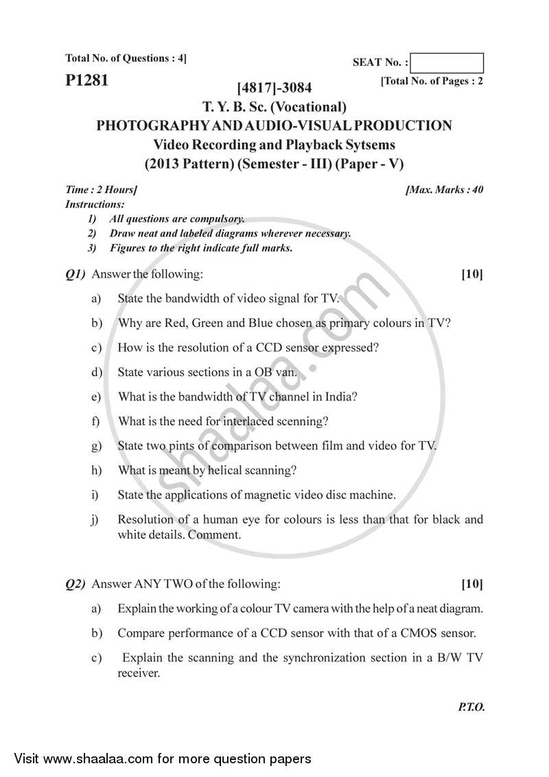 Video Recording and Playback Systems 2015-2016 Semester 5 (FYBSc) - University of Pune question paper with PDF download