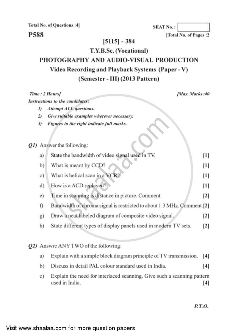 Video Recording and Playback Systems 2016-2017 Semester 5 (FYBSc) - University of Pune question paper with PDF download