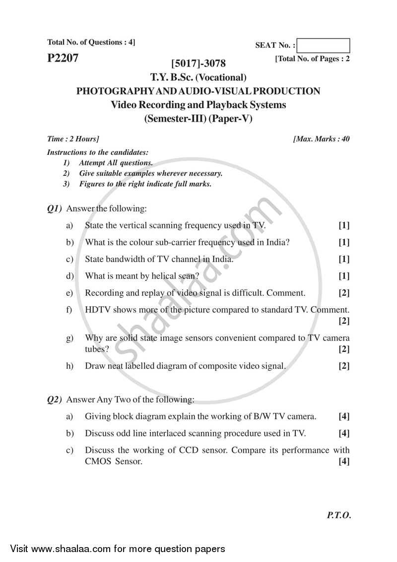 Video Recording and Playback Systems 2016-2017 Semester 5 (FYBSc) - University of Pune question paper with PDF download