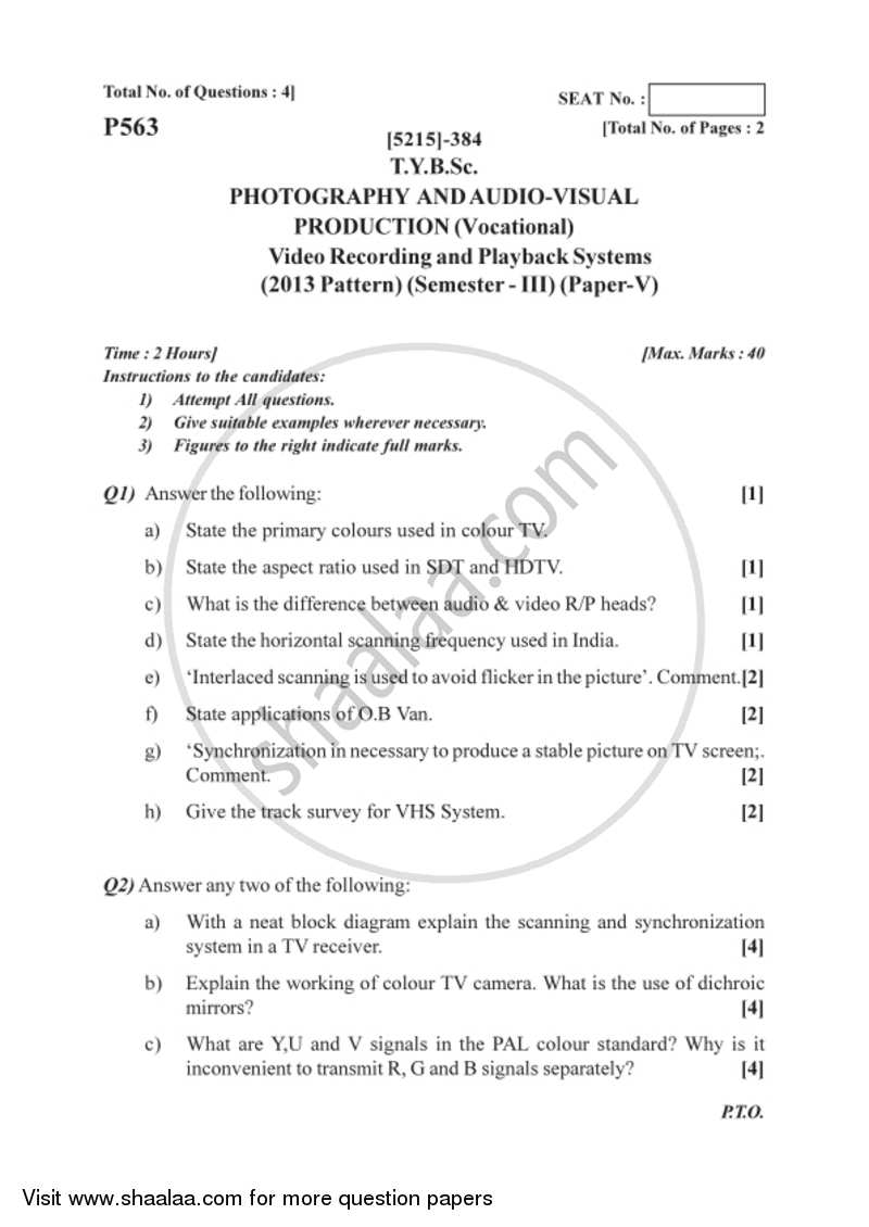 Video Recording and Playback Systems 2017-2018 Semester 5 (FYBSc) - University of Pune question paper with PDF download