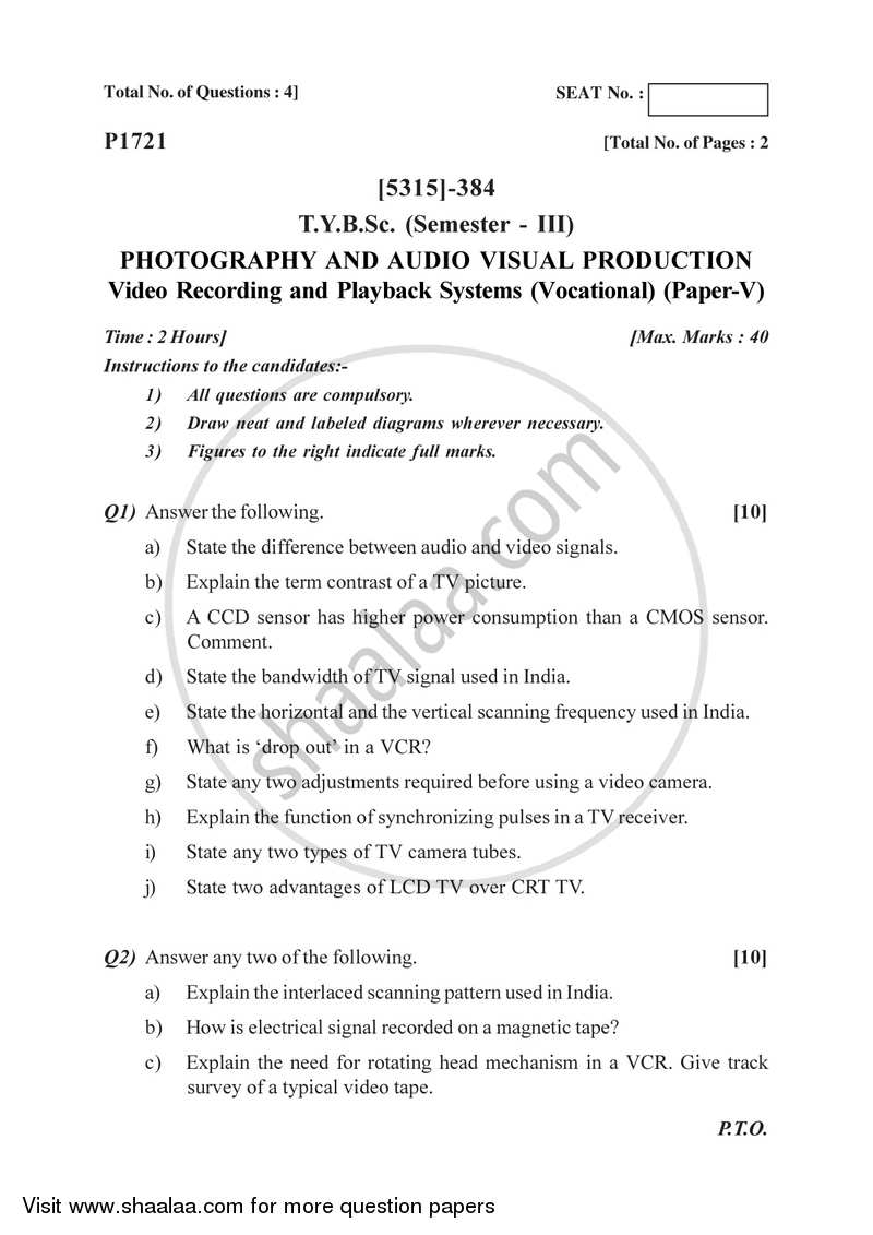 Video Recording and Playback Systems 2017-2018 Semester 5 (FYBSc) - University of Pune question paper with PDF download