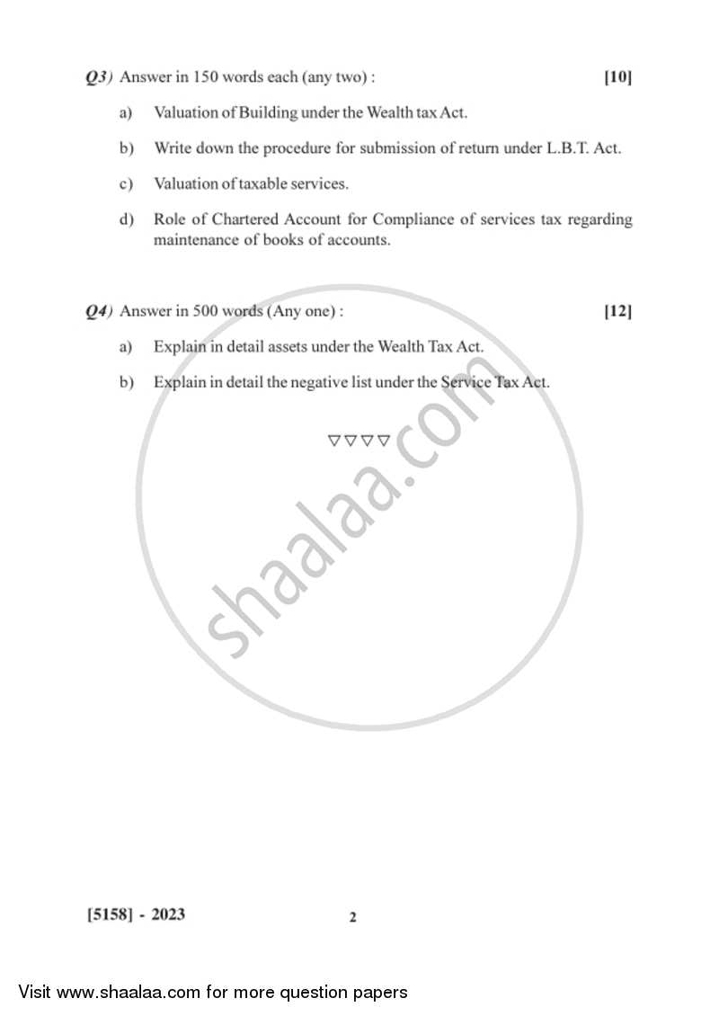 Wealth Tax, Service Tax and L.B.T 2016-2017 S.Y.B.Com Vocational - University of Pune question paper with PDF download