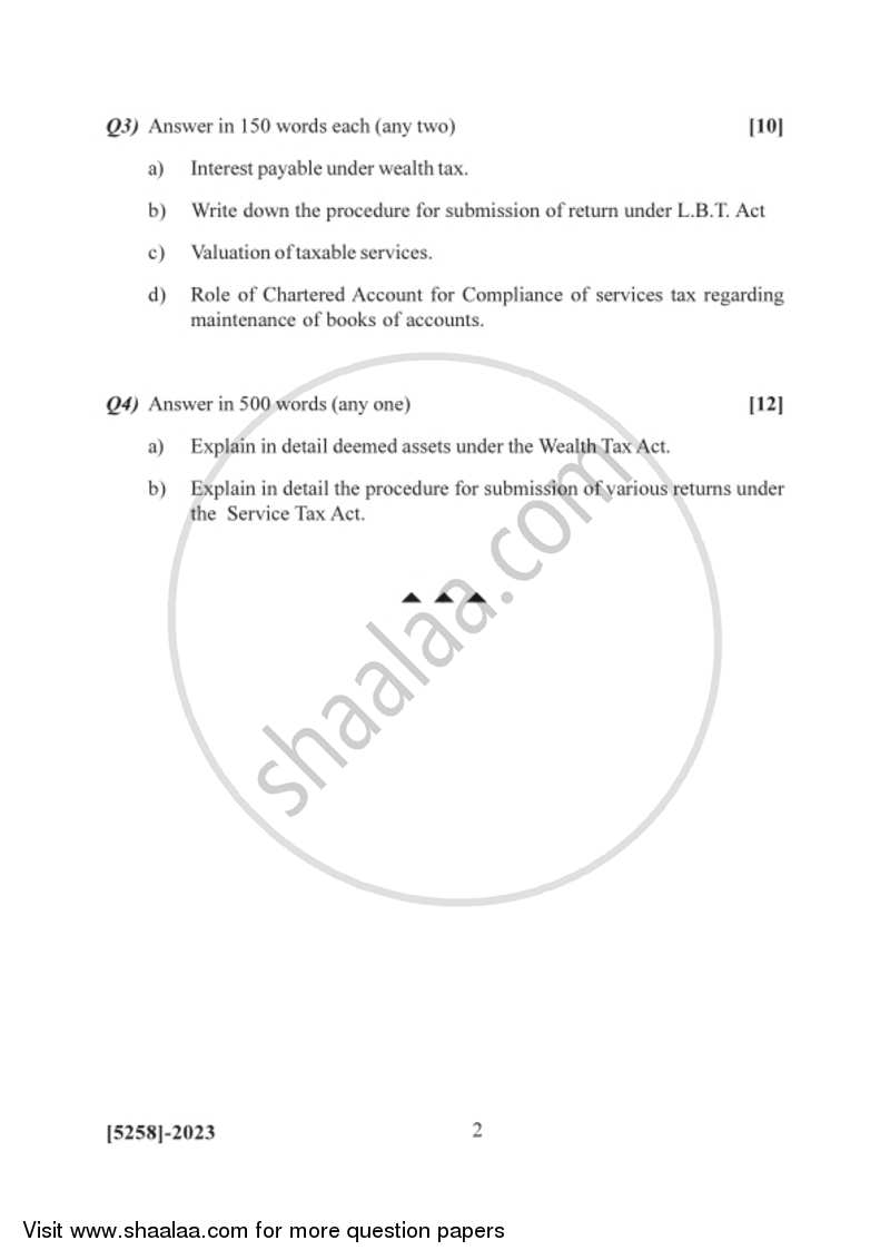 Wealth Tax, Service Tax and L.B.T 2017-2018 S.Y.B.Com Vocational - University of Pune question paper with PDF download