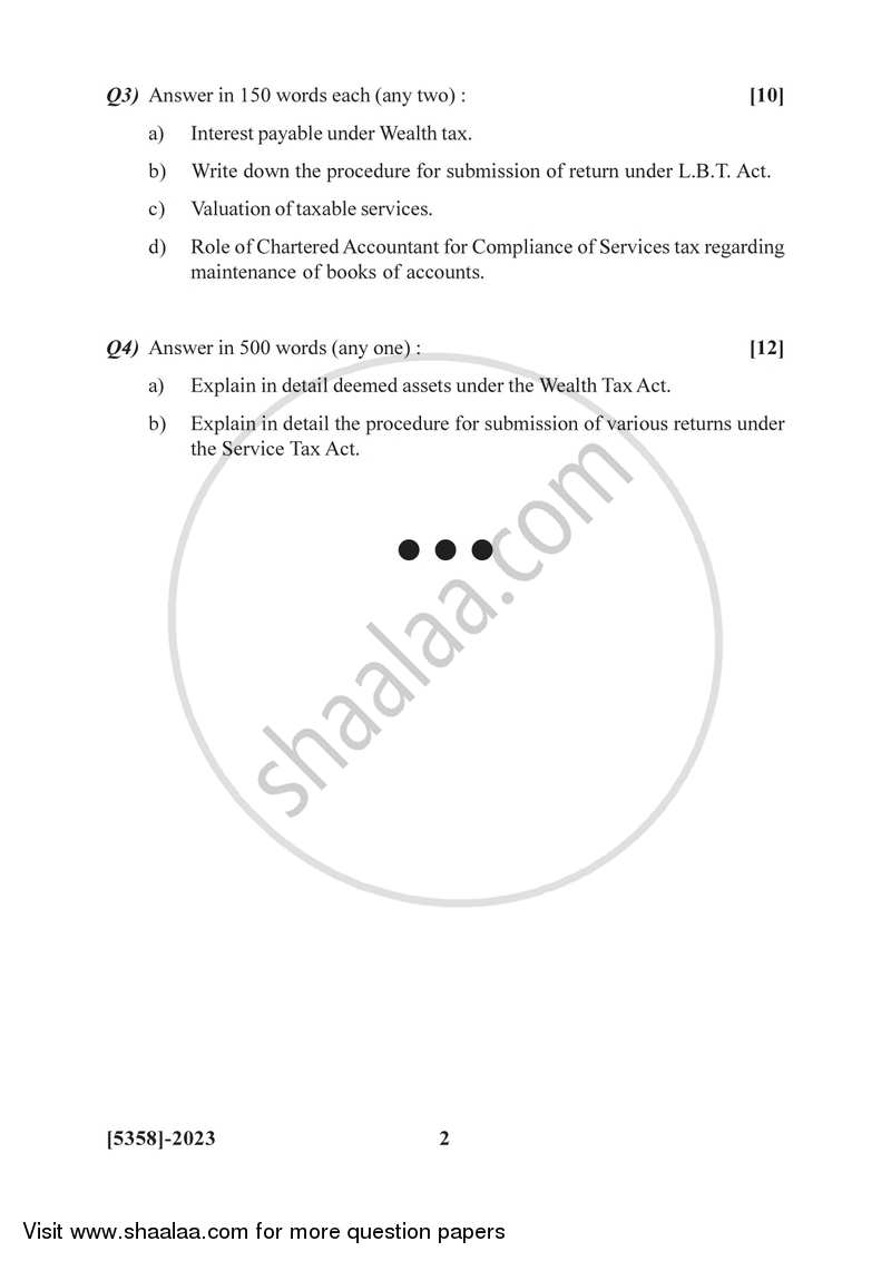 Wealth Tax, Service Tax and L.B.T 2017-2018 S.Y.B.Com Vocational - University of Pune question paper with PDF download
